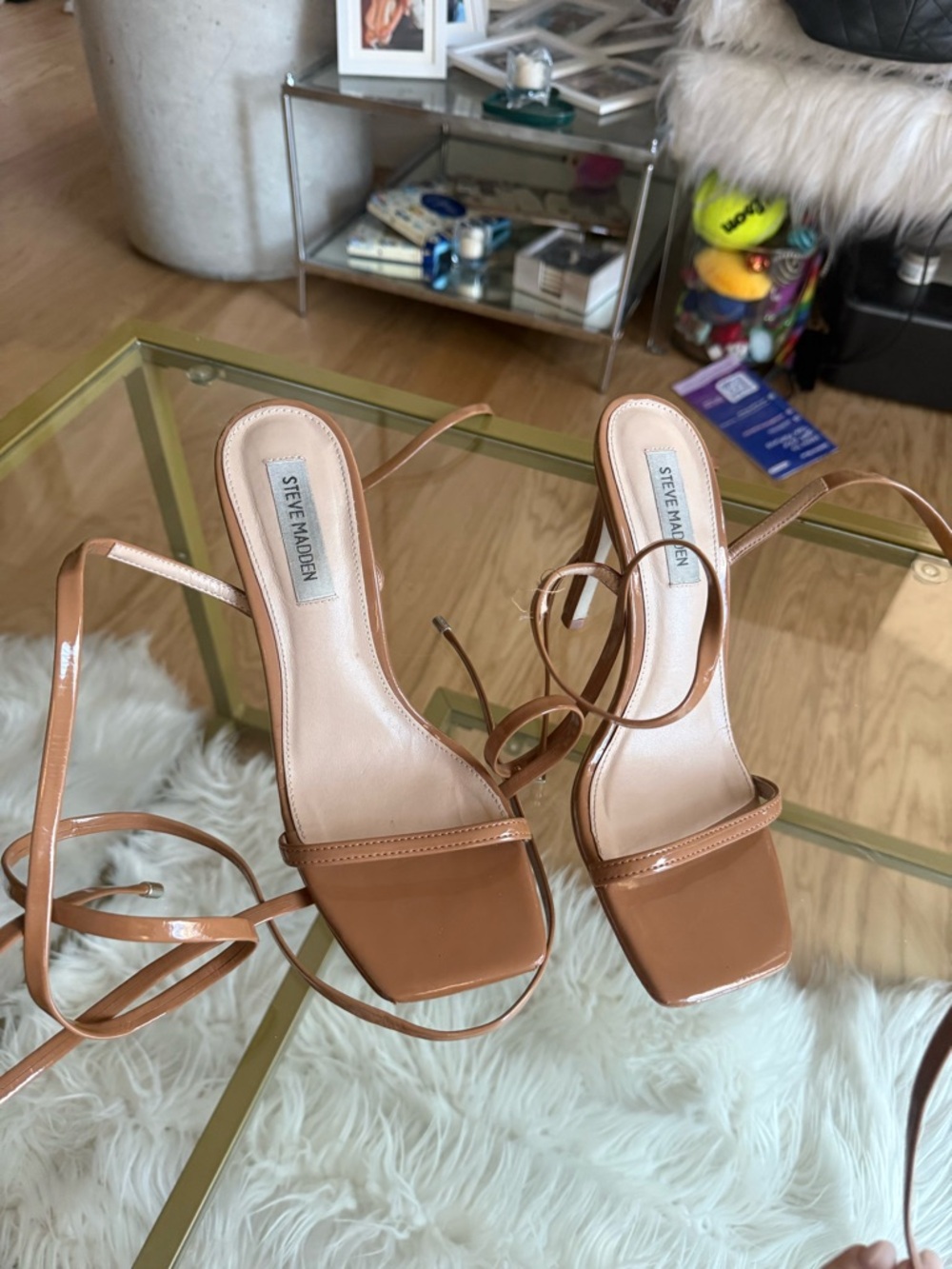 Steve Madden Brown Strappy Square-Toe Heeled Sandals